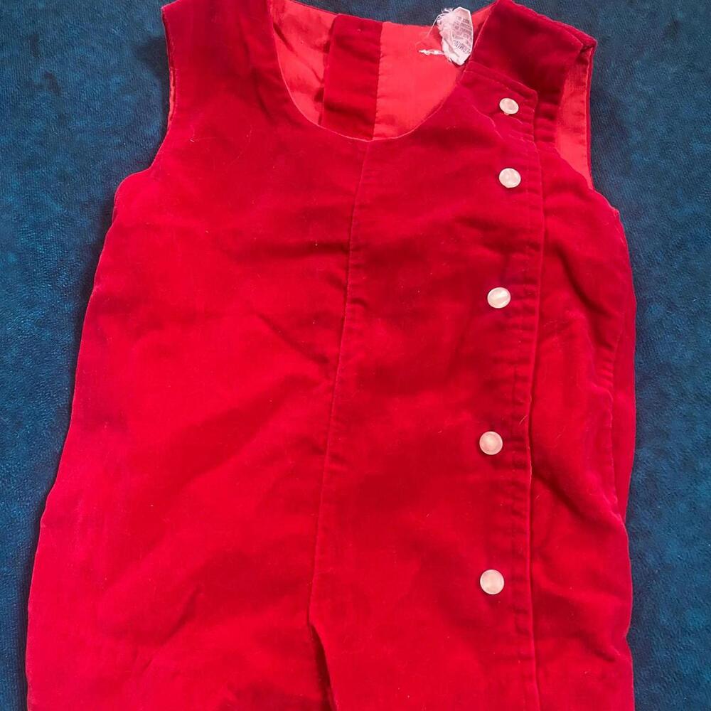 Vintage Handmade Velvet 70s Era Romper Holiday Christmas Button Front Accent
